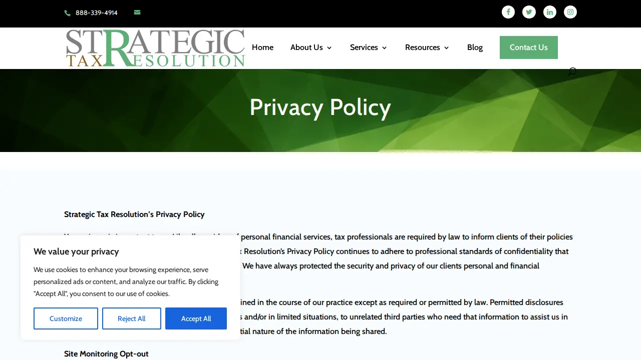 Strategic Tax Resolution page