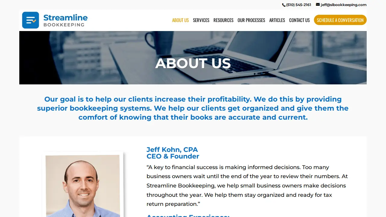 Streamline Bookkeeping page