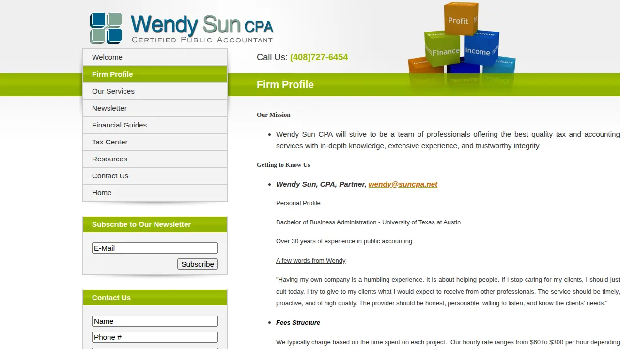 Wendy Sun CPA Accounting Office page