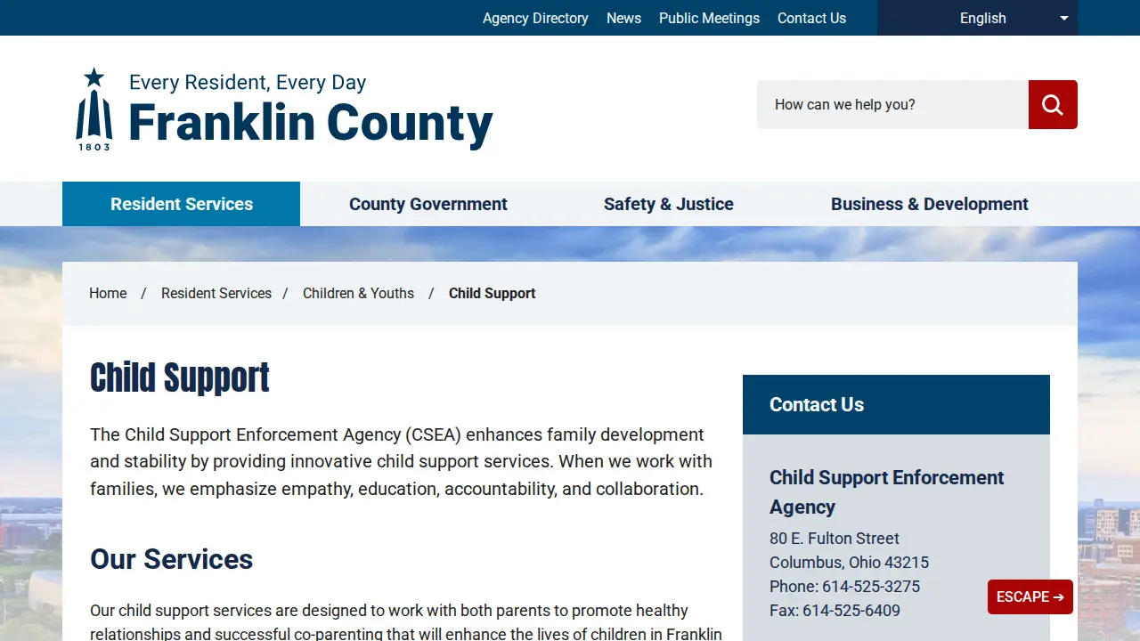 Franklin County Child Support page