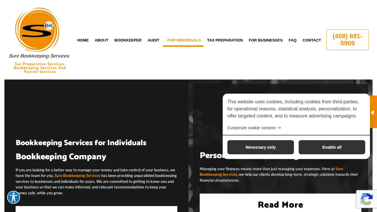 Sure Bookkeeping Services page