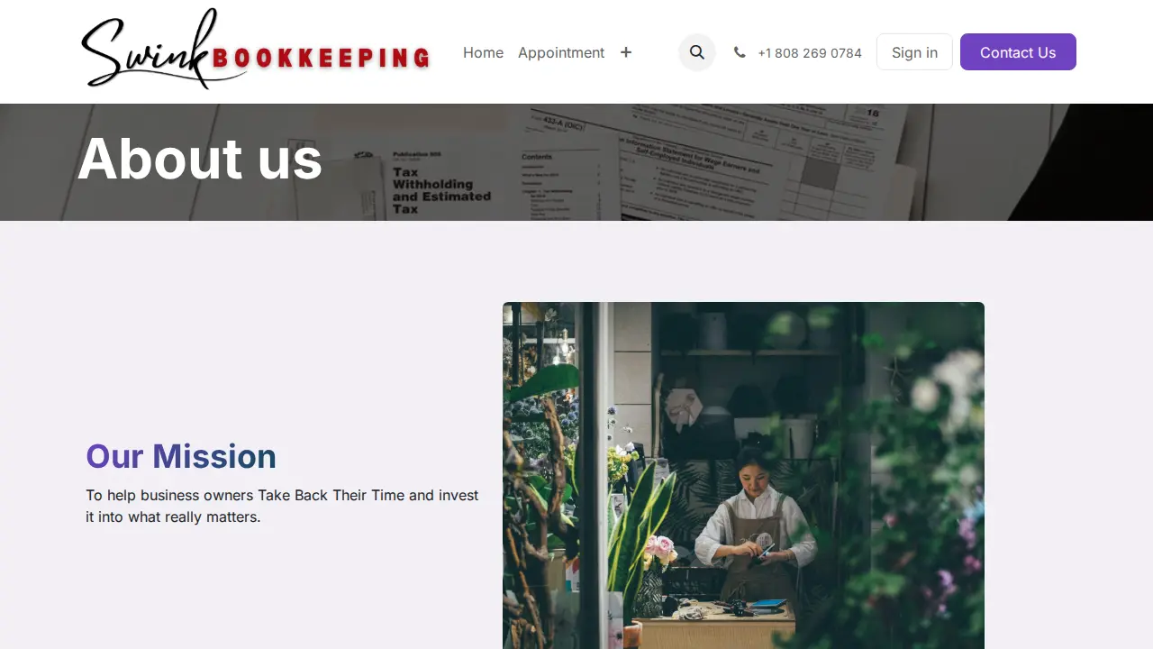Swink Bookkeeping page