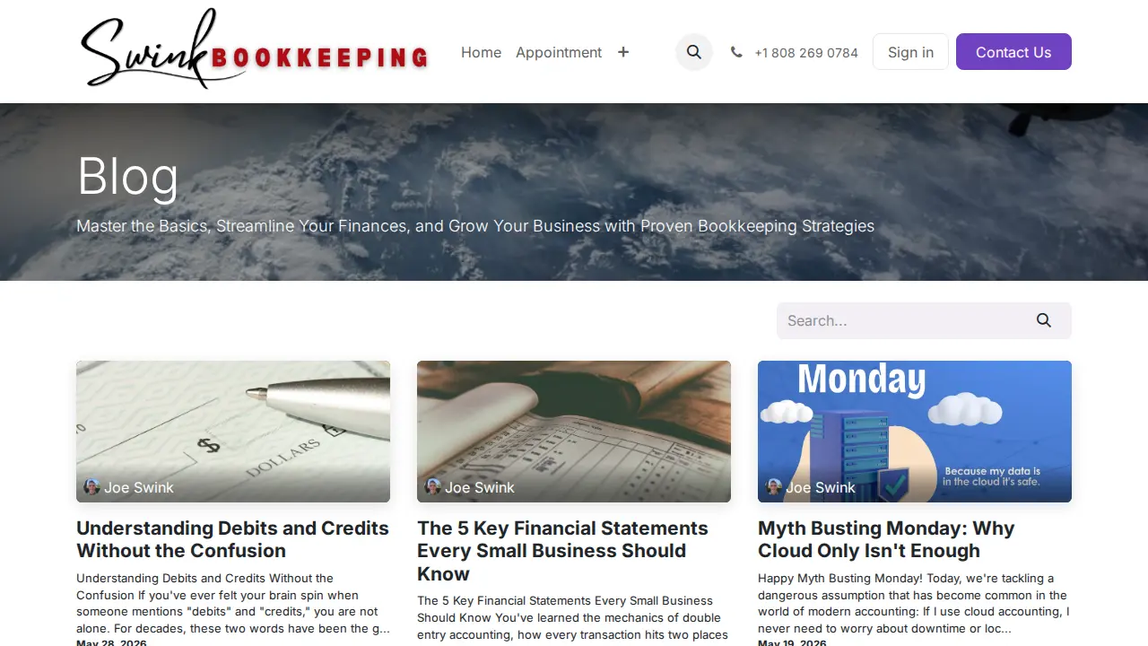 Swink Bookkeeping page