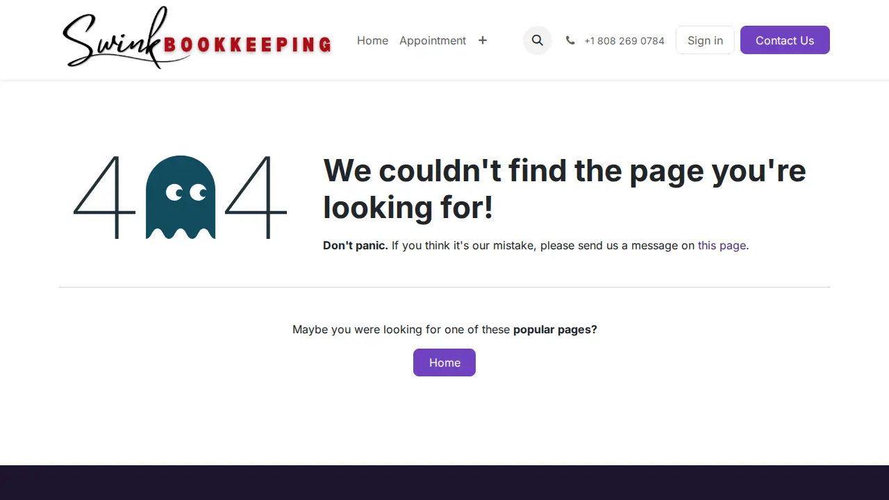 Swink Bookkeeping page