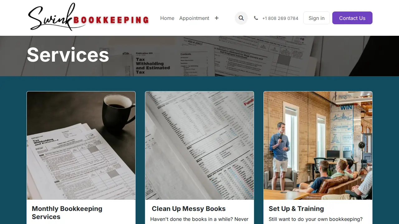 Swink Bookkeeping page