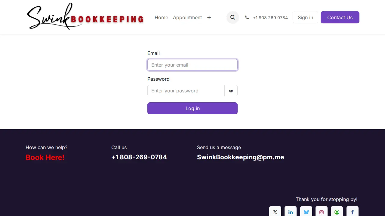 Swink Bookkeeping page