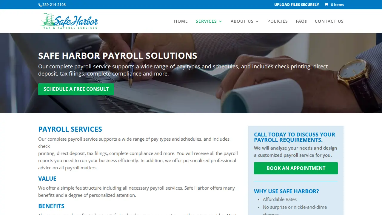 Safe Harbor Tax & Payroll page