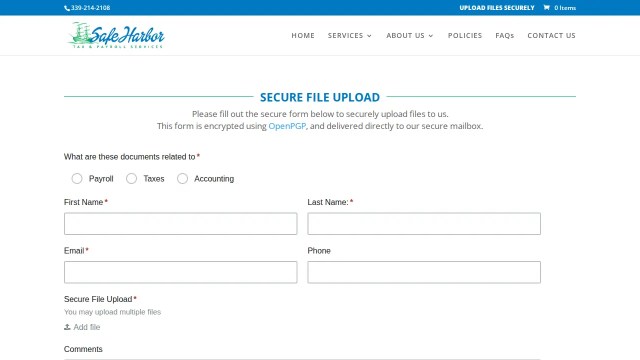 Safe Harbor Tax & Payroll page
