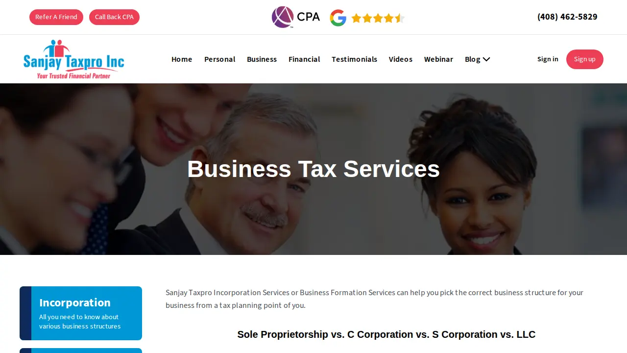 Sanjay Taxpro | Business and Personal Tax Accountant | Indian CPA page