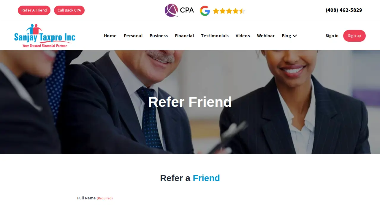 Sanjay Taxpro | Business and Personal Tax Accountant | Indian CPA page