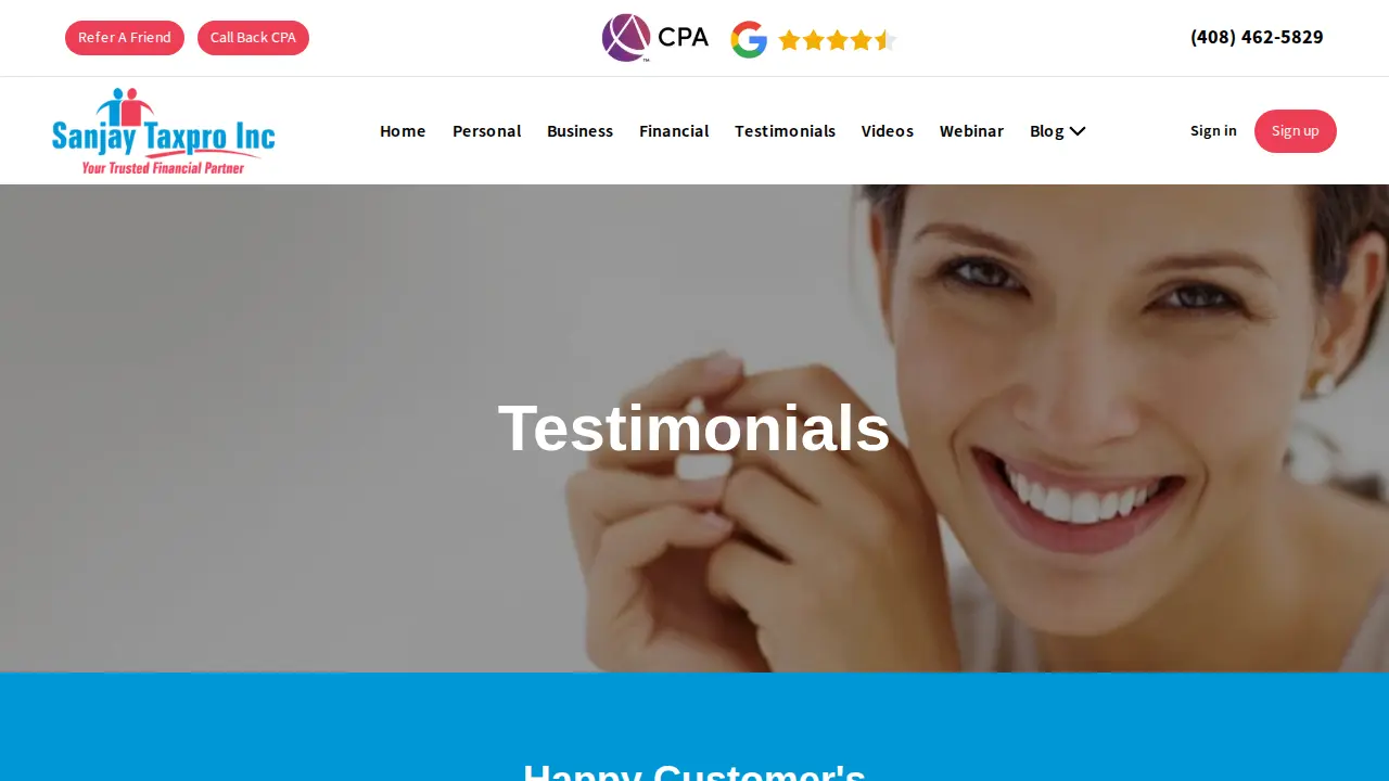 Sanjay Taxpro | Business and Personal Tax Accountant | Indian CPA page