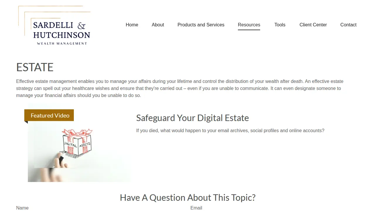 Sardelli & Hutchinson Wealth Management page