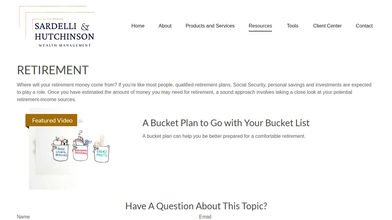 Sardelli & Hutchinson Wealth Management page