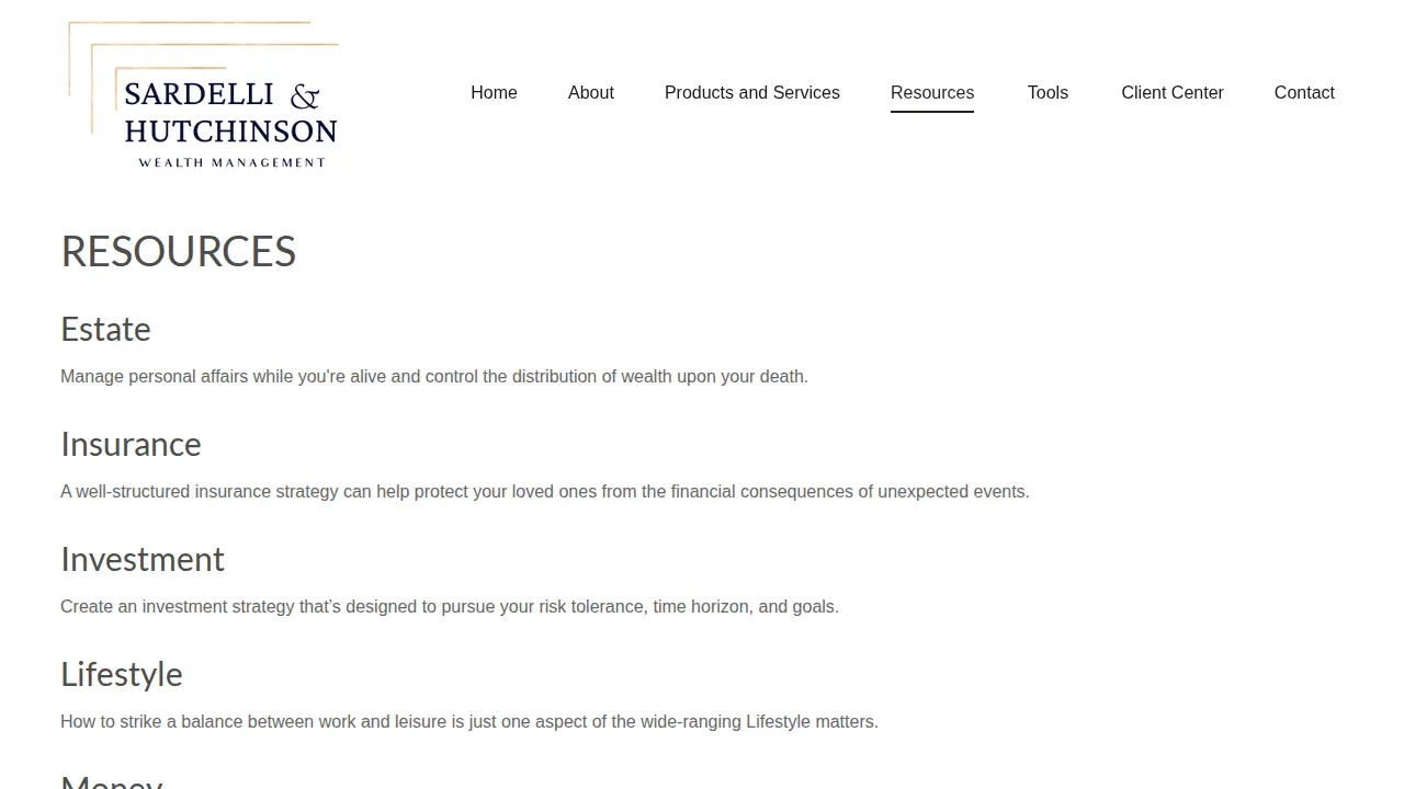 Sardelli & Hutchinson Wealth Management page