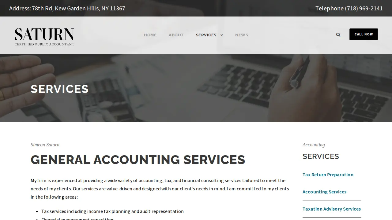 Simeon Saturn, CPA, Tax Return Preparation, Tax Filing, Tax Service page