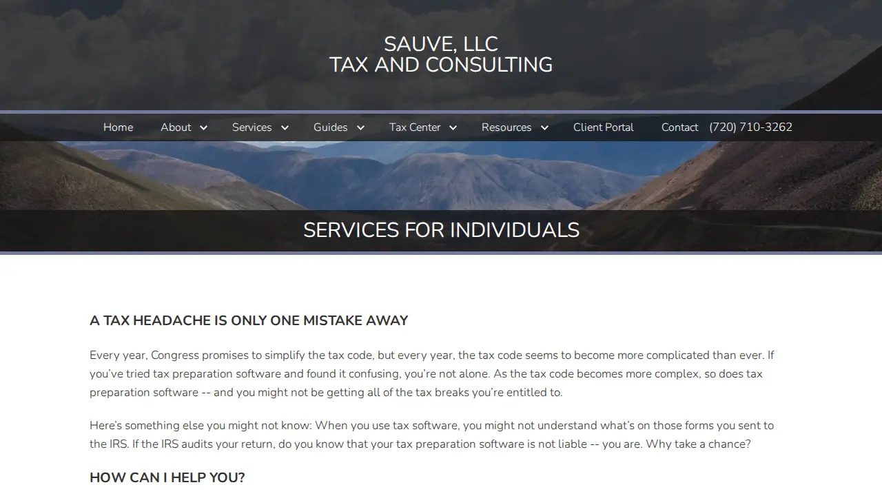 Sauve LLC - Tax and Consulting page