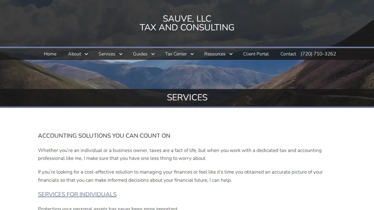 Sauve LLC - Tax and Consulting page