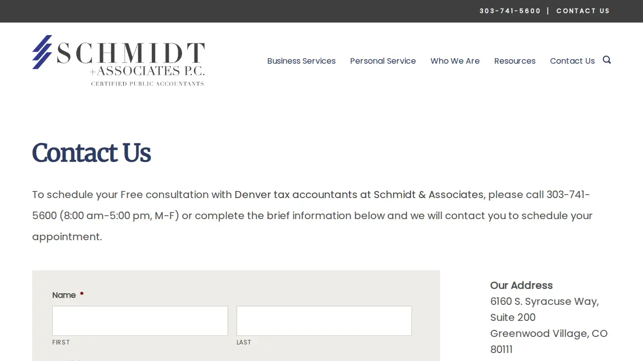 Schmidt & Associates CPA Firm page