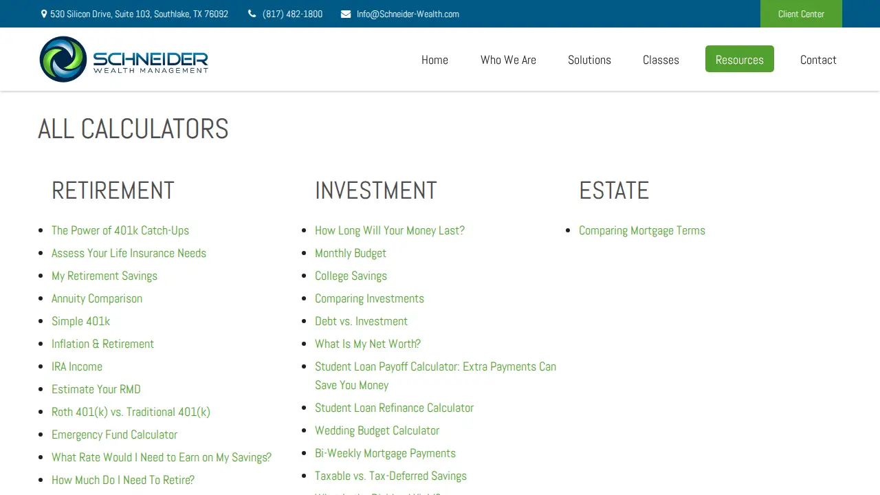 Schneider Wealth Management page