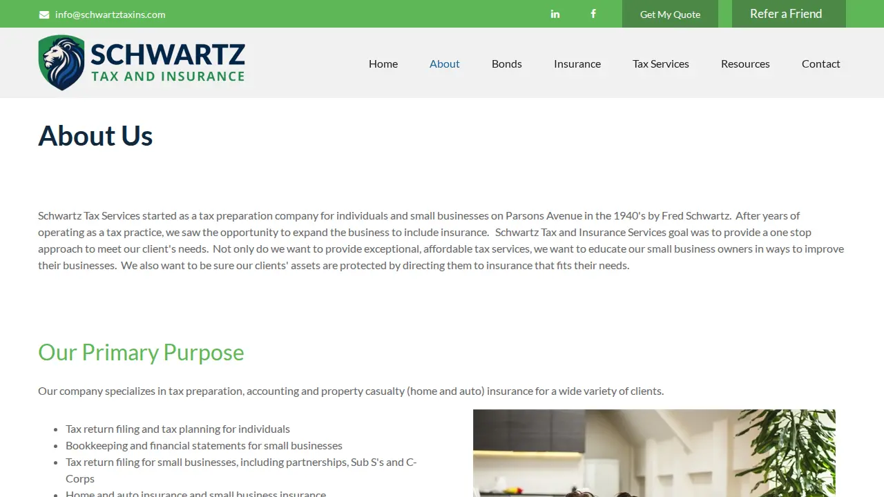 Schwartz Tax and Insurance Services page