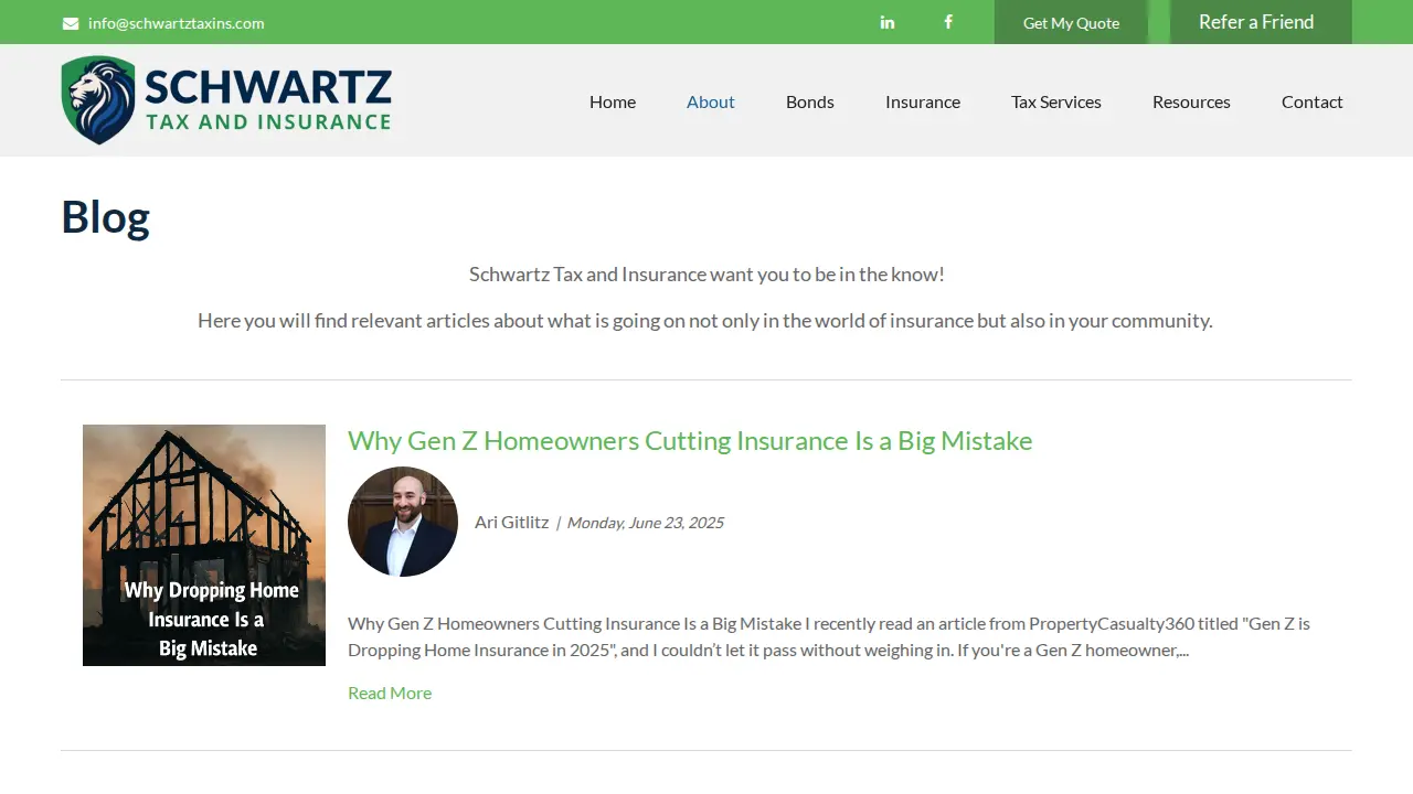 Schwartz Tax and Insurance Services page