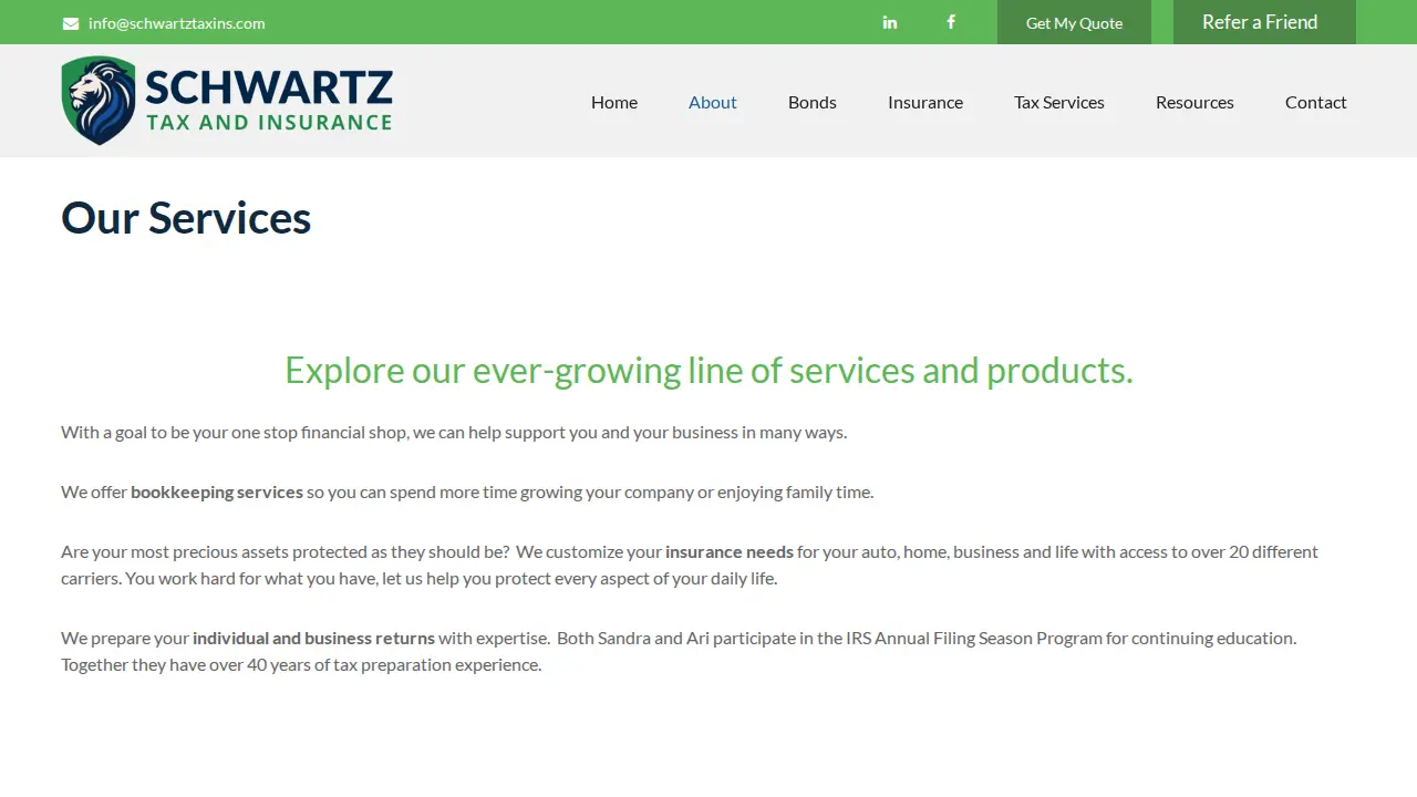 Schwartz Tax and Insurance Services page