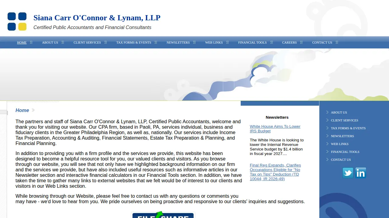 Siana Carr O'Connor & Lynam, LLP - Certified Public Accountants page