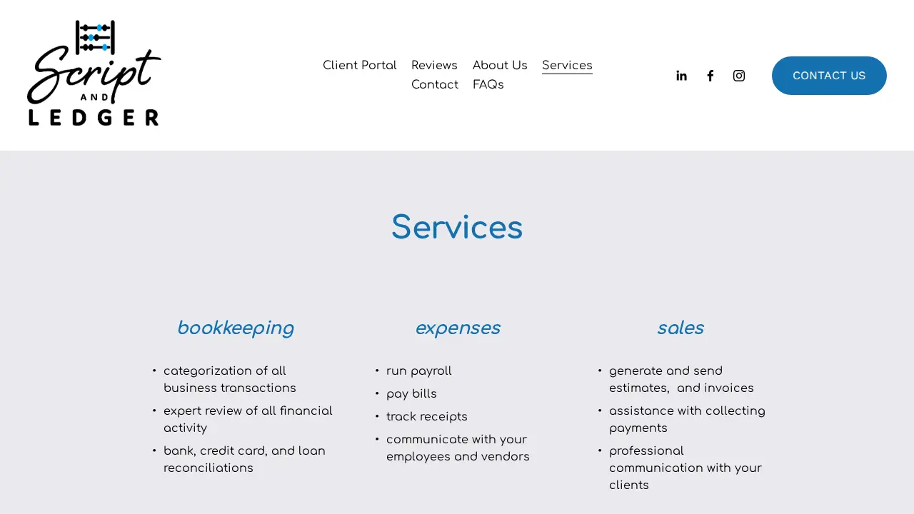 Script and Ledger Bookkeeping page