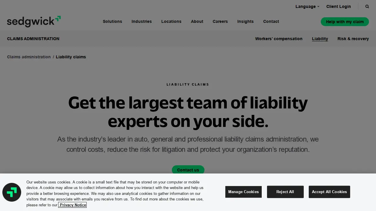 Sedgwick Claims Management Services page