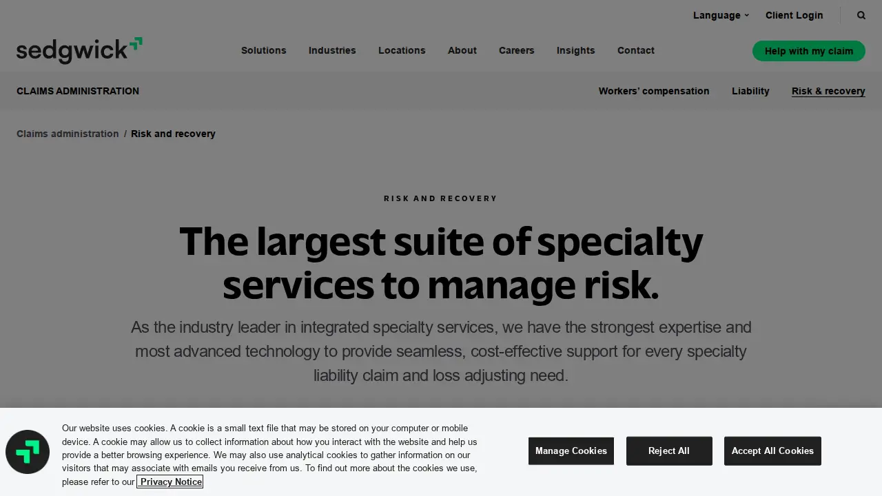 Sedgwick Claims Management Services page