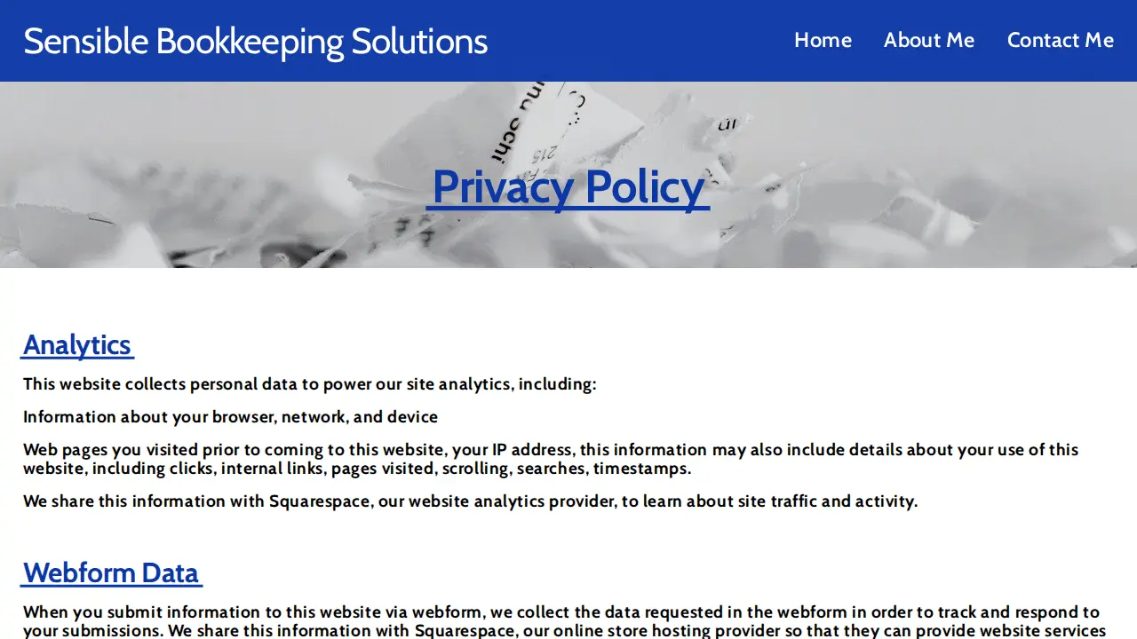 Sensible Bookkeeping Solutions page