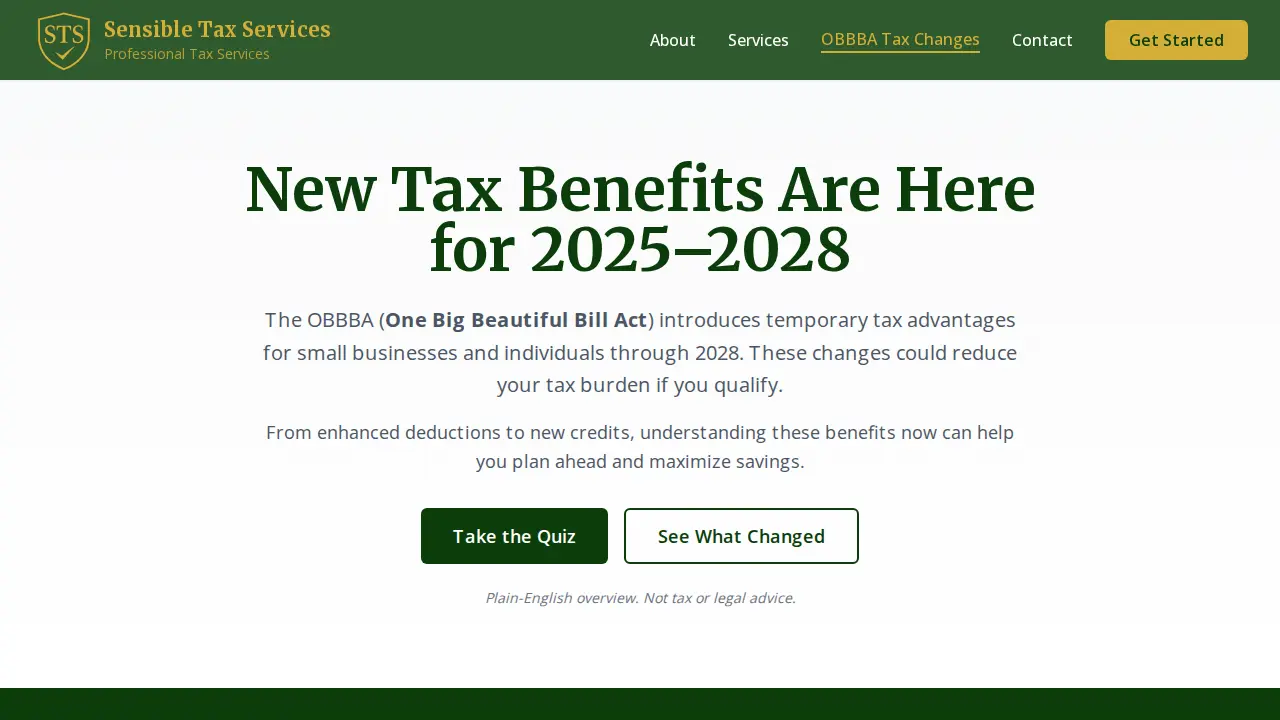 Sensible Tax Services page