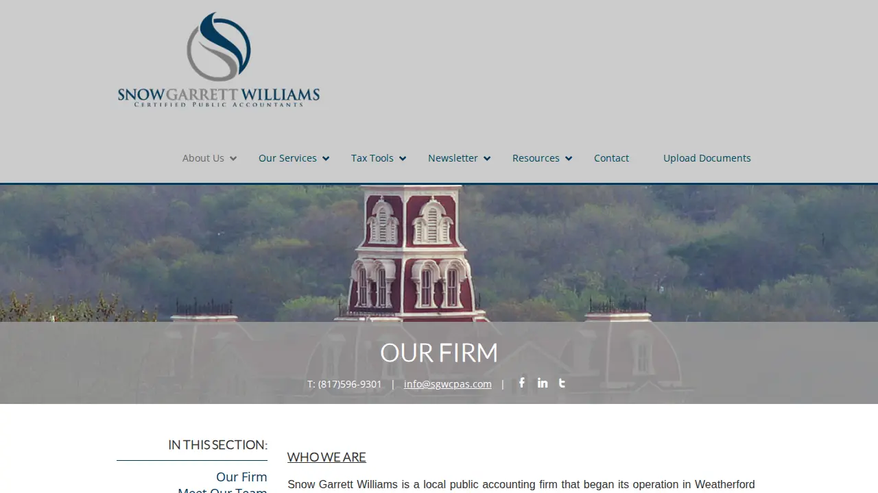 Snow Garrett Williams Certified Public Accountants page