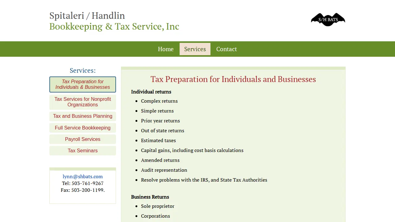 Spitaleri / Handlin Bookkeeping & Tax Service, Inc. page