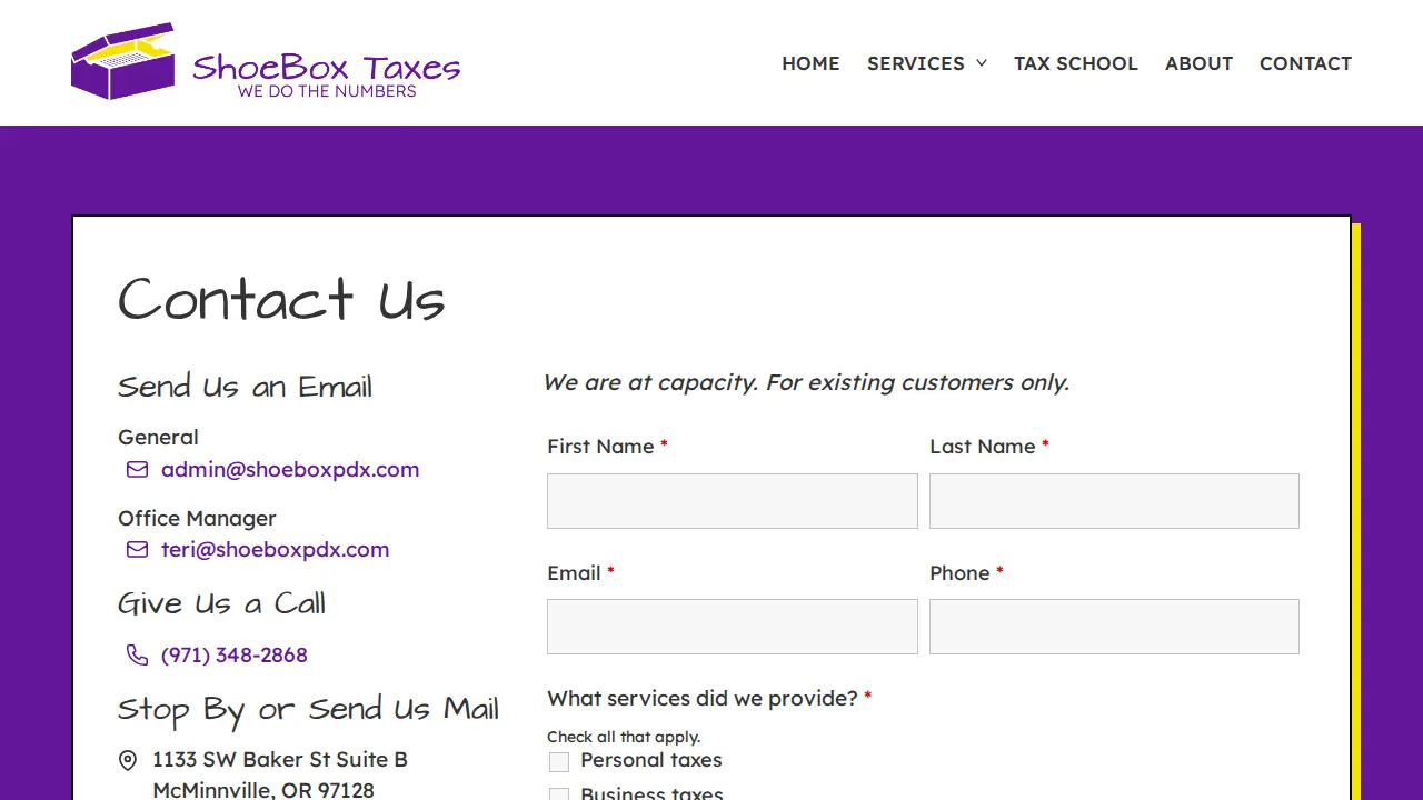 ShoeBox Taxes page