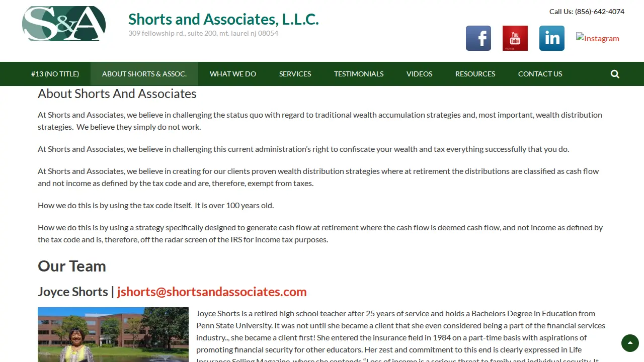 Shorts & Associates page
