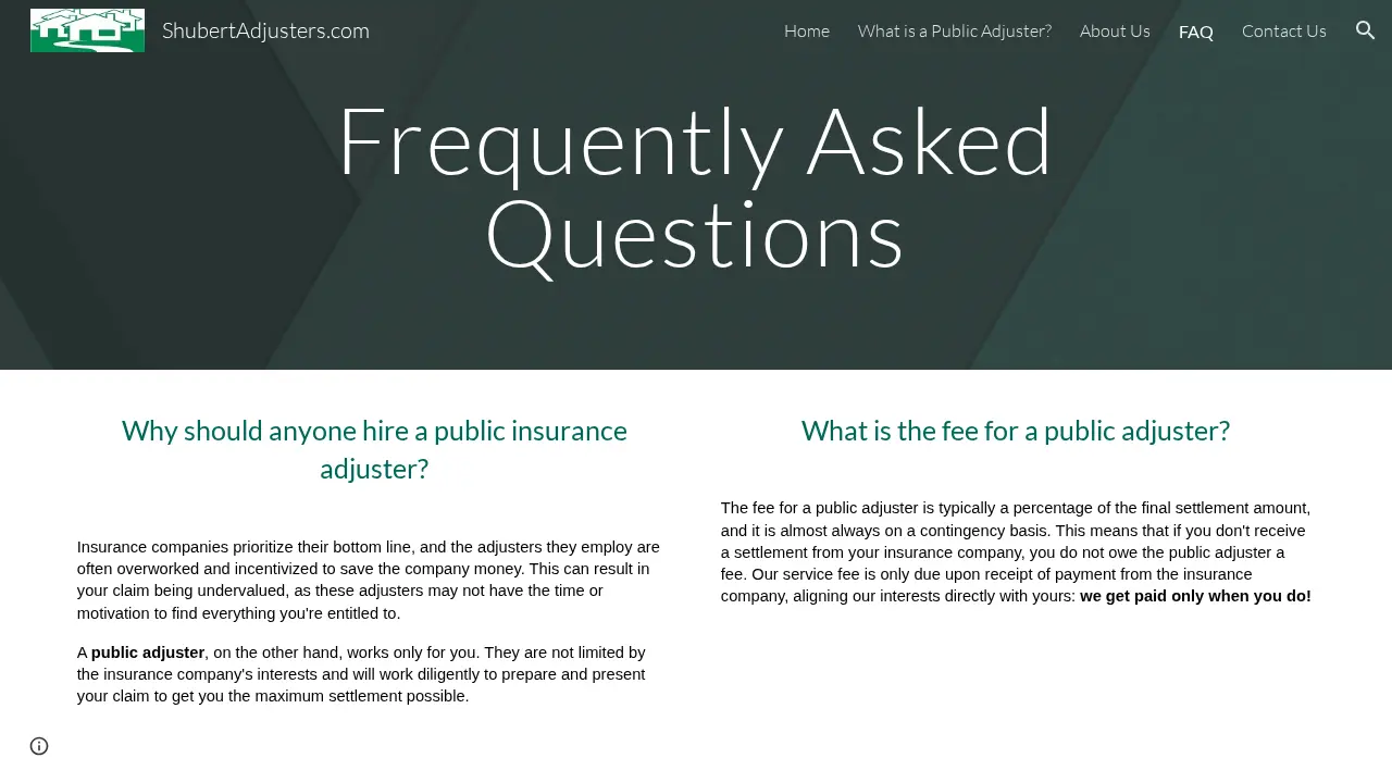 Shubert Public Adjusters page