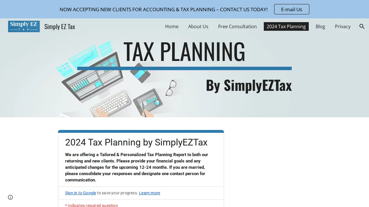 Simply EZ Tax page