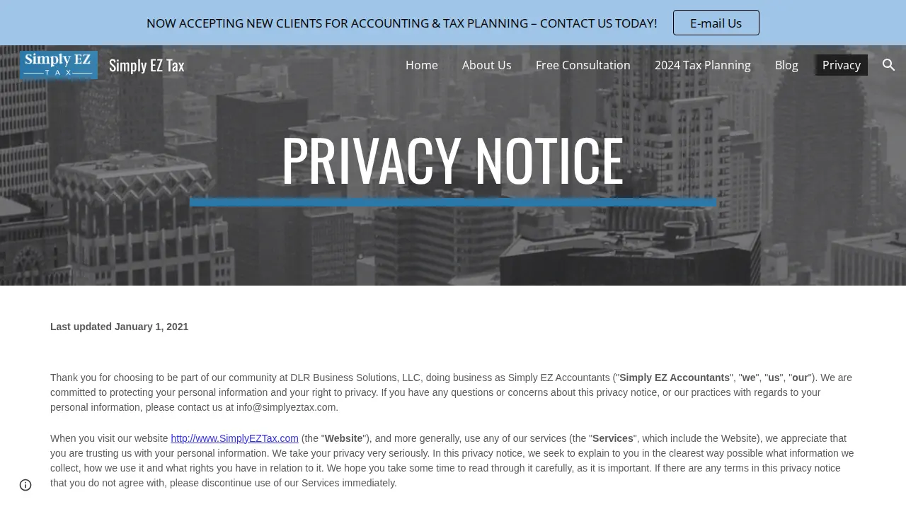 Simply EZ Tax page