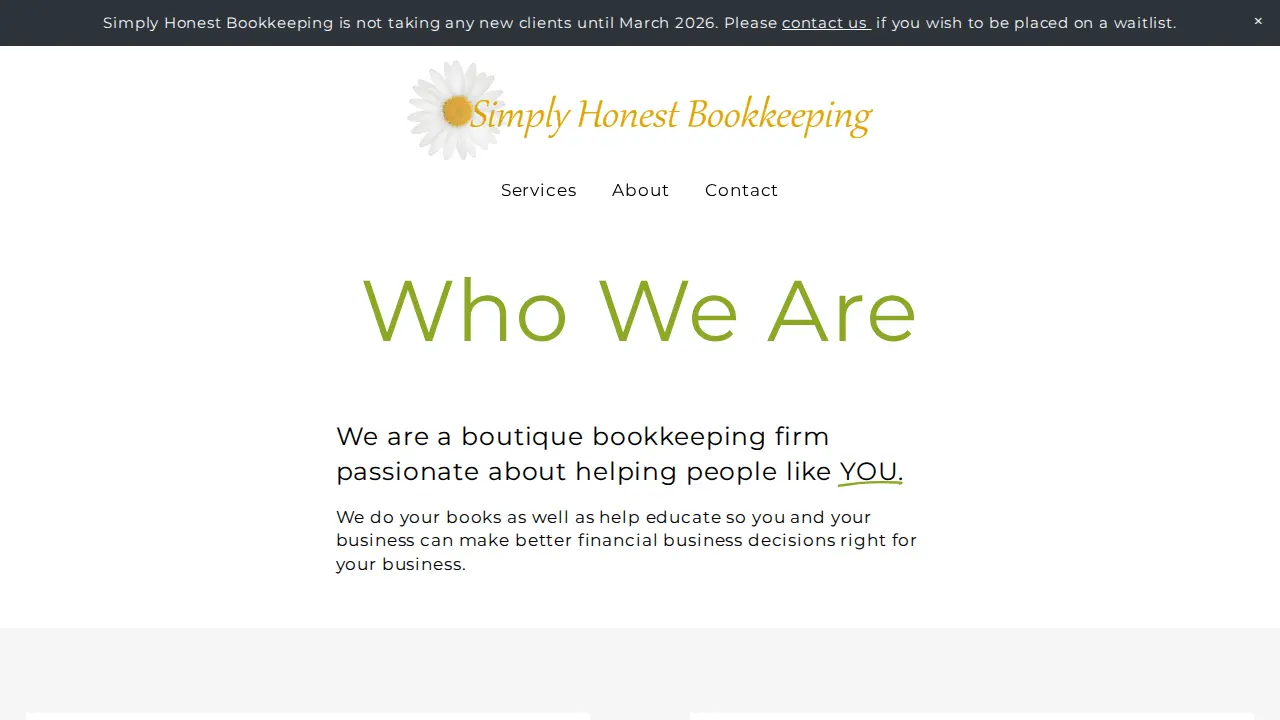 Simply Honest Bookkeeping page