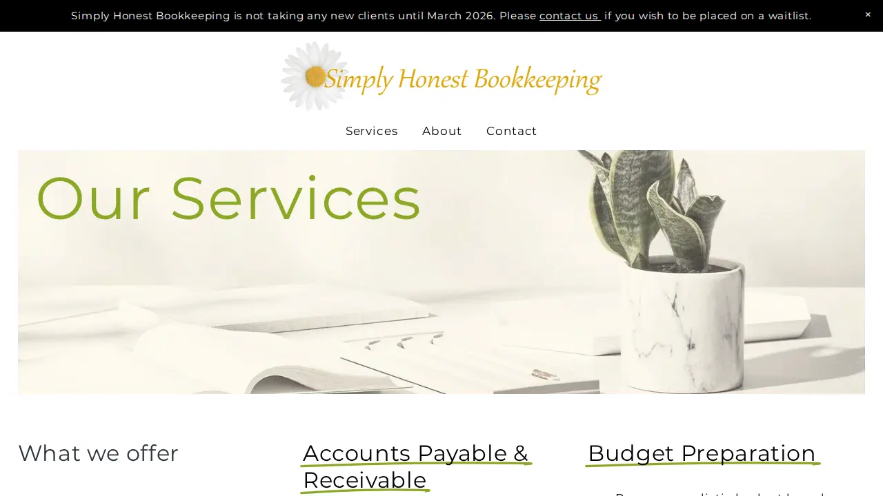 Simply Honest Bookkeeping page