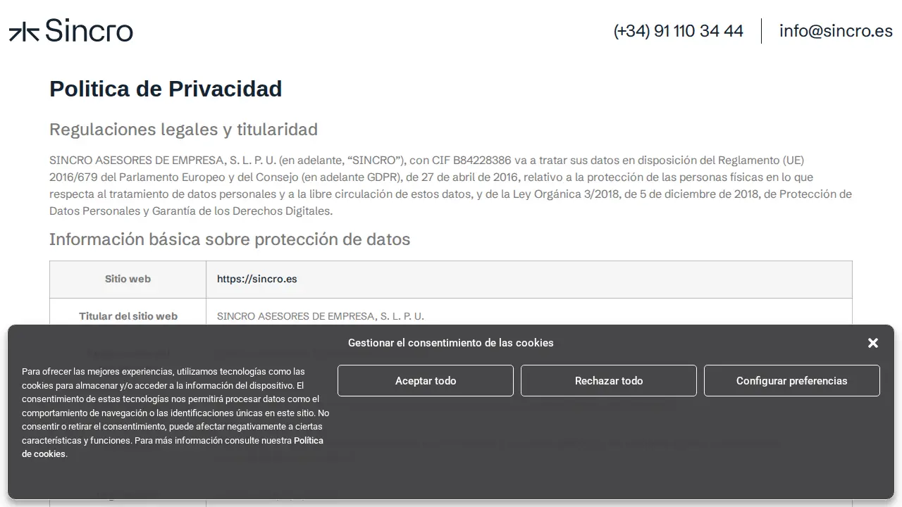Sincro page