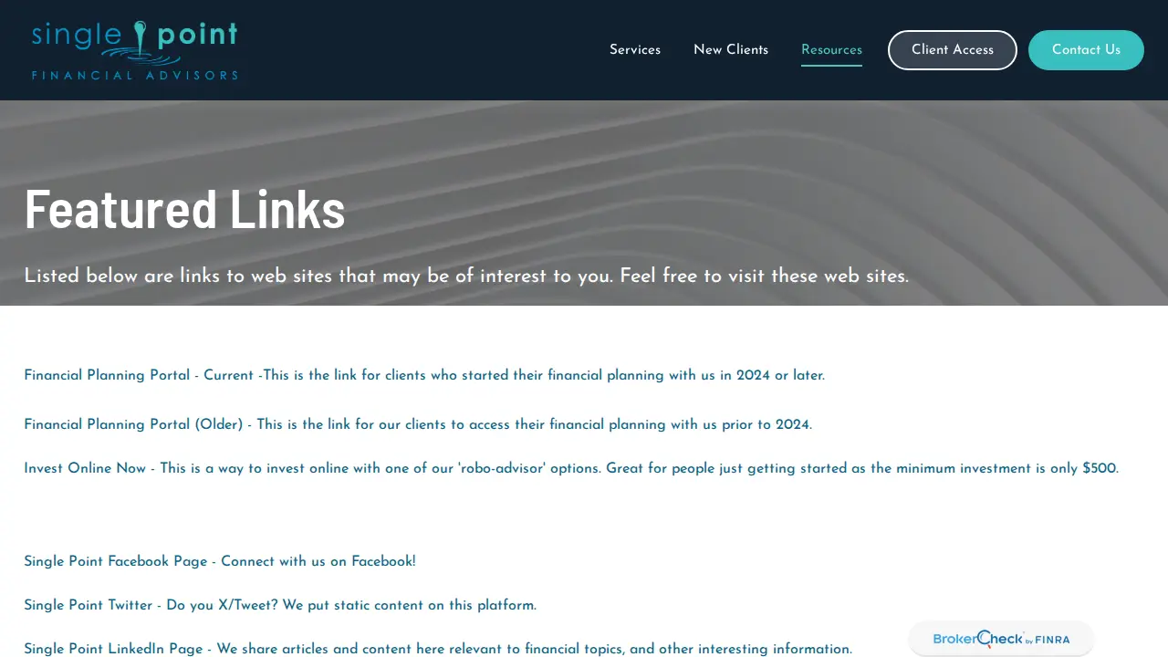Single Point Financial page