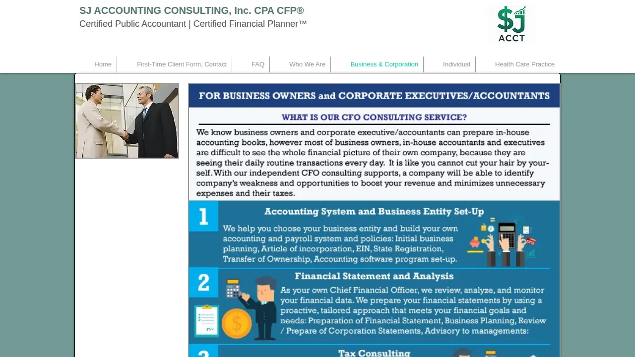 SJ Accounting Consulting CPA CFP page