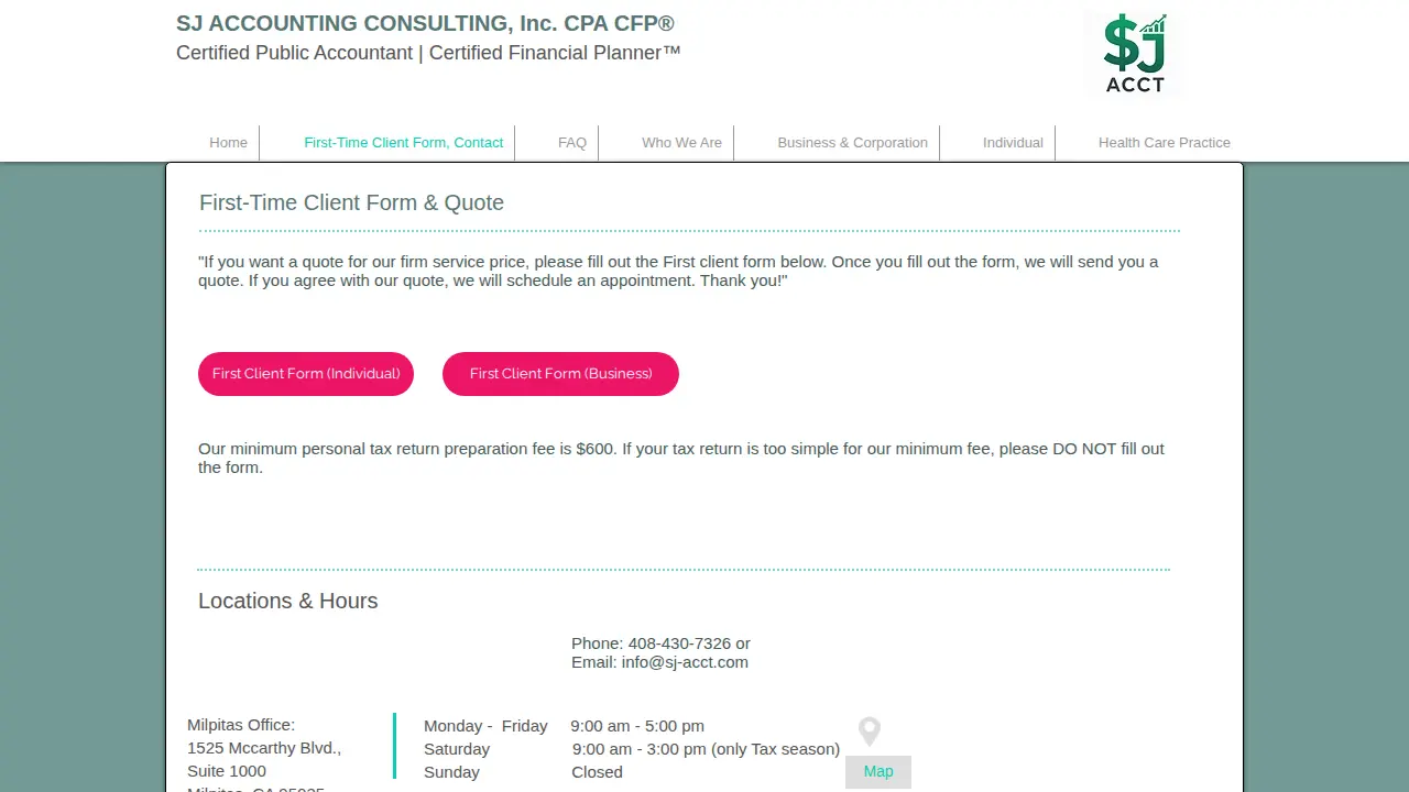 SJ Accounting Consulting CPA CFP page