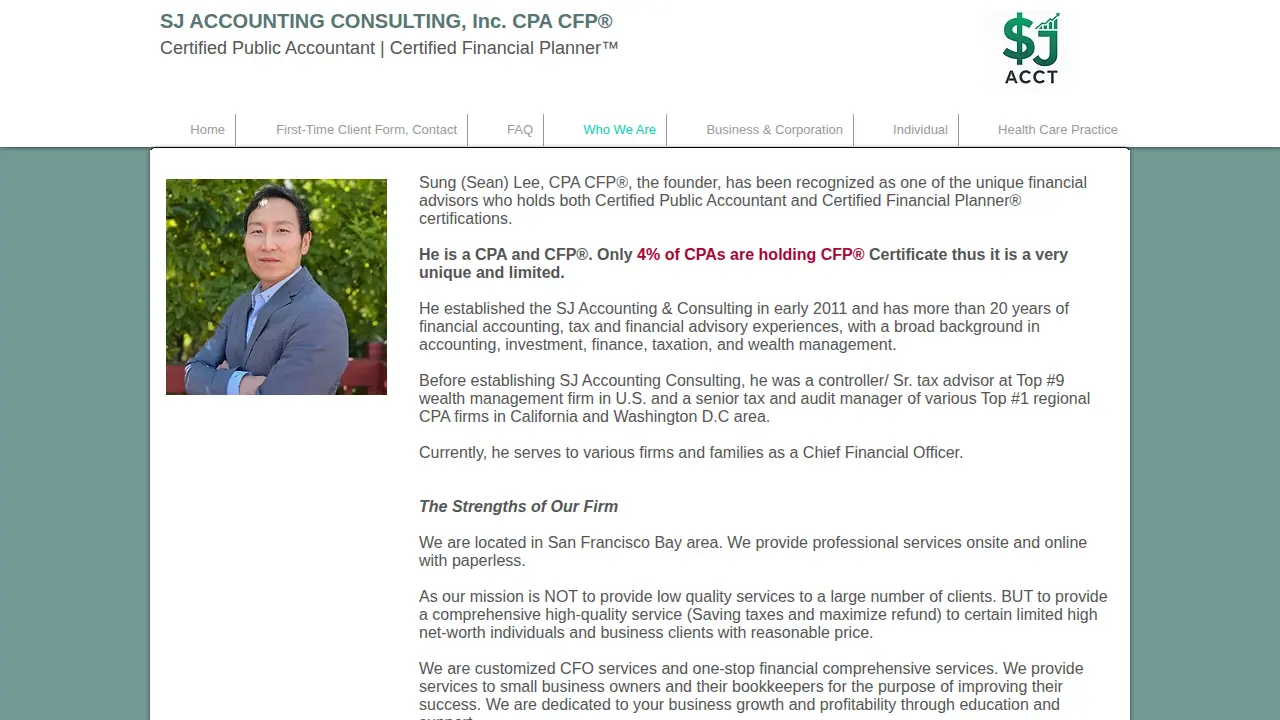 SJ Accounting Consulting CPA CFP page