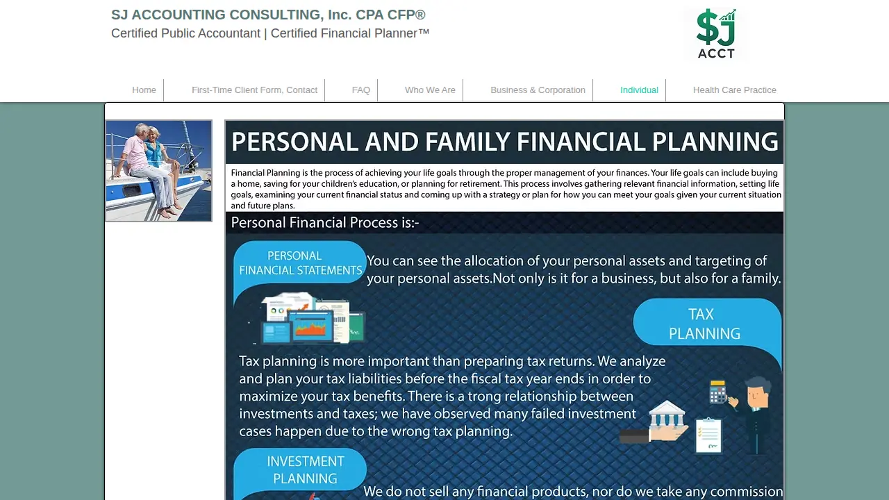 SJ Accounting Consulting CPA CFP page