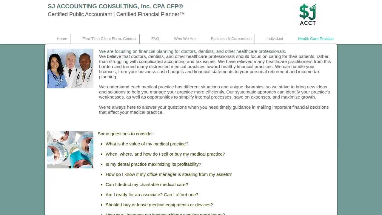 SJ Accounting Consulting CPA CFP page