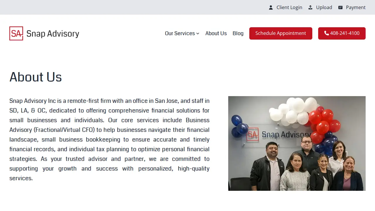 Snap Advisory - Tax, Accounting, & vCFO page