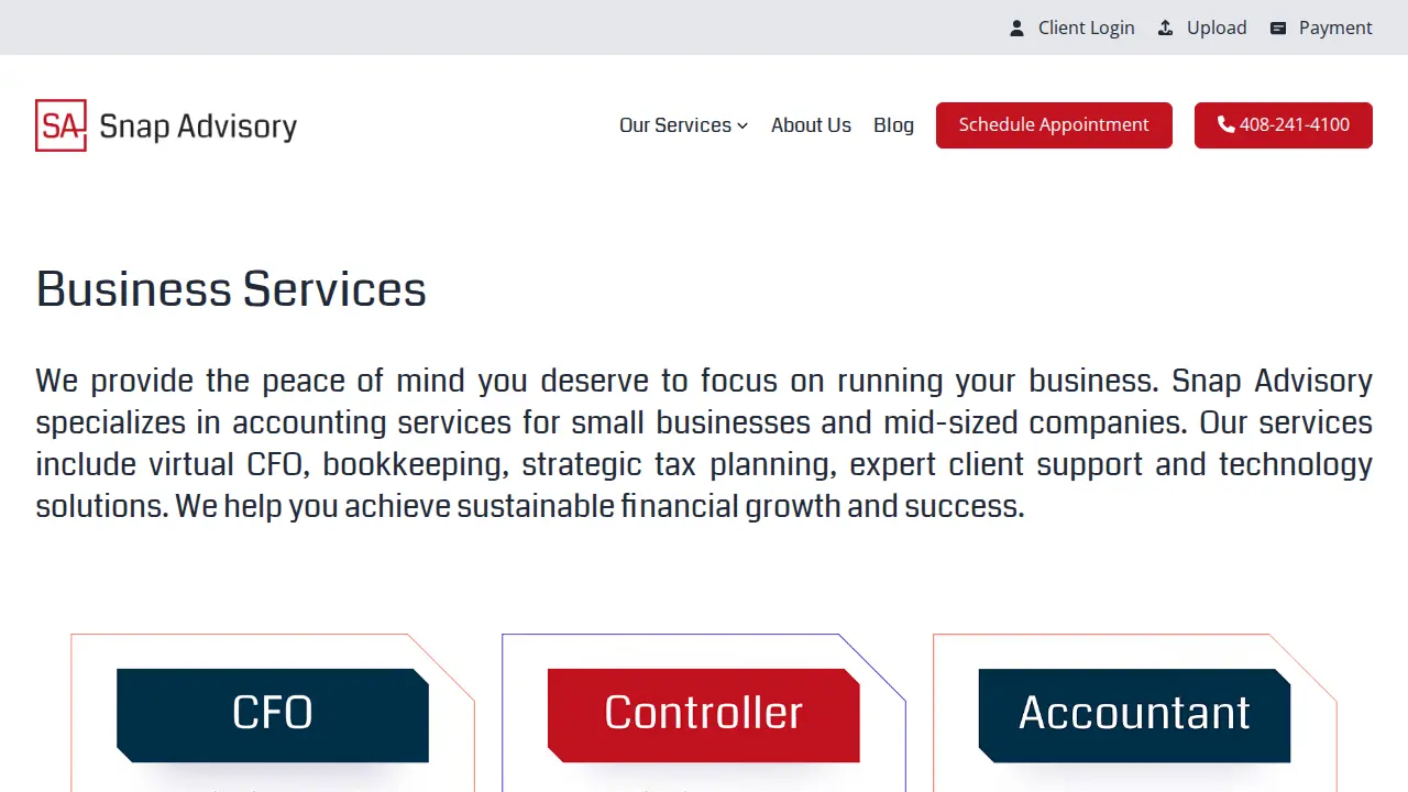 Snap Advisory - Tax, Accounting, & vCFO page